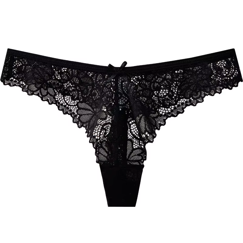Culotte tanga taille basse en dentelle pour femme, sous-vêtement transparent amissié