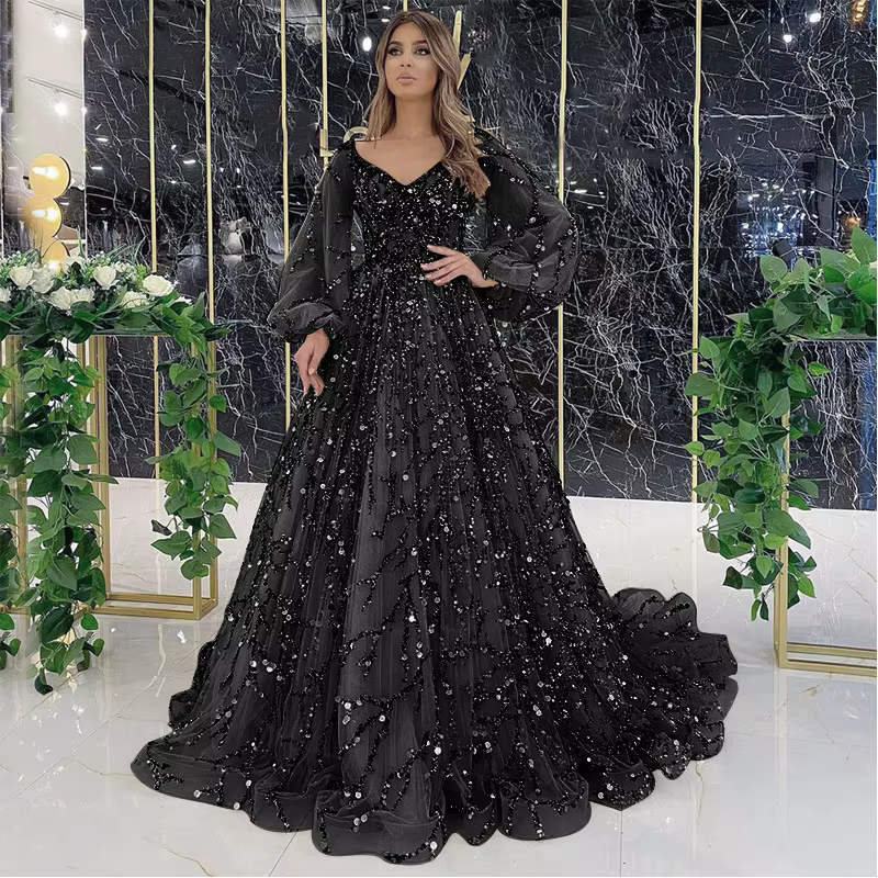 Robes pour femmes 2026 Nouvelle robe de soirée de luxe dorée à sequins et perles, robe longue sexy p