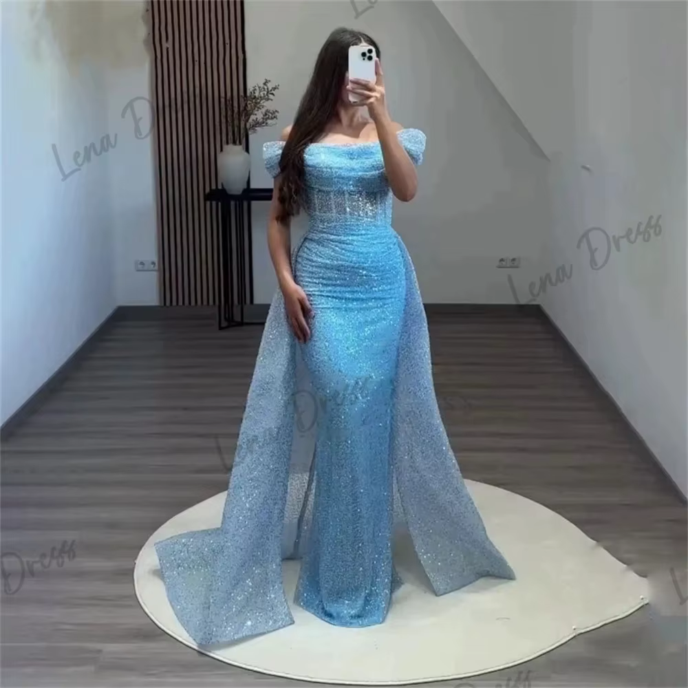 Lena-Robes de soirée à paillettes pour femmes, jupe longue, épaules dénudées, queue de poisson, robe