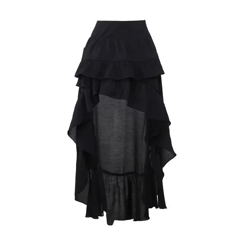 Goth foncé Kawaii noir jupes à plusieurs niveaux 90S rétro ourlet irrégulier bas de fête centre comm