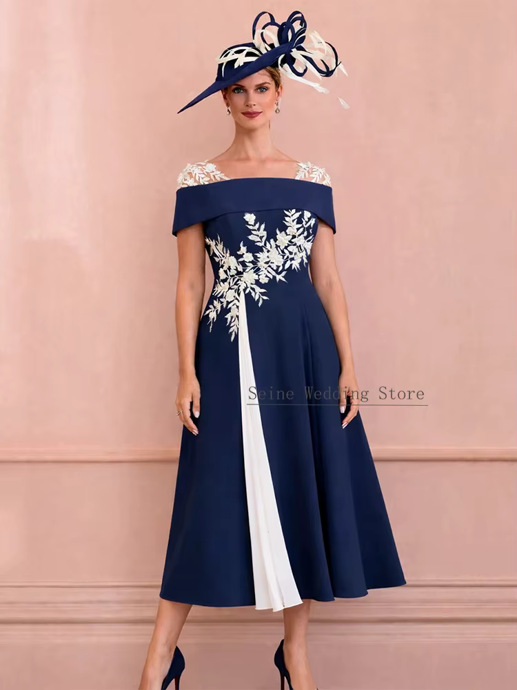 Robe de Soirée Formelle A-Line Moderne Personnalisée pour la Mère de la Mariée, Longueur Midi, Appli