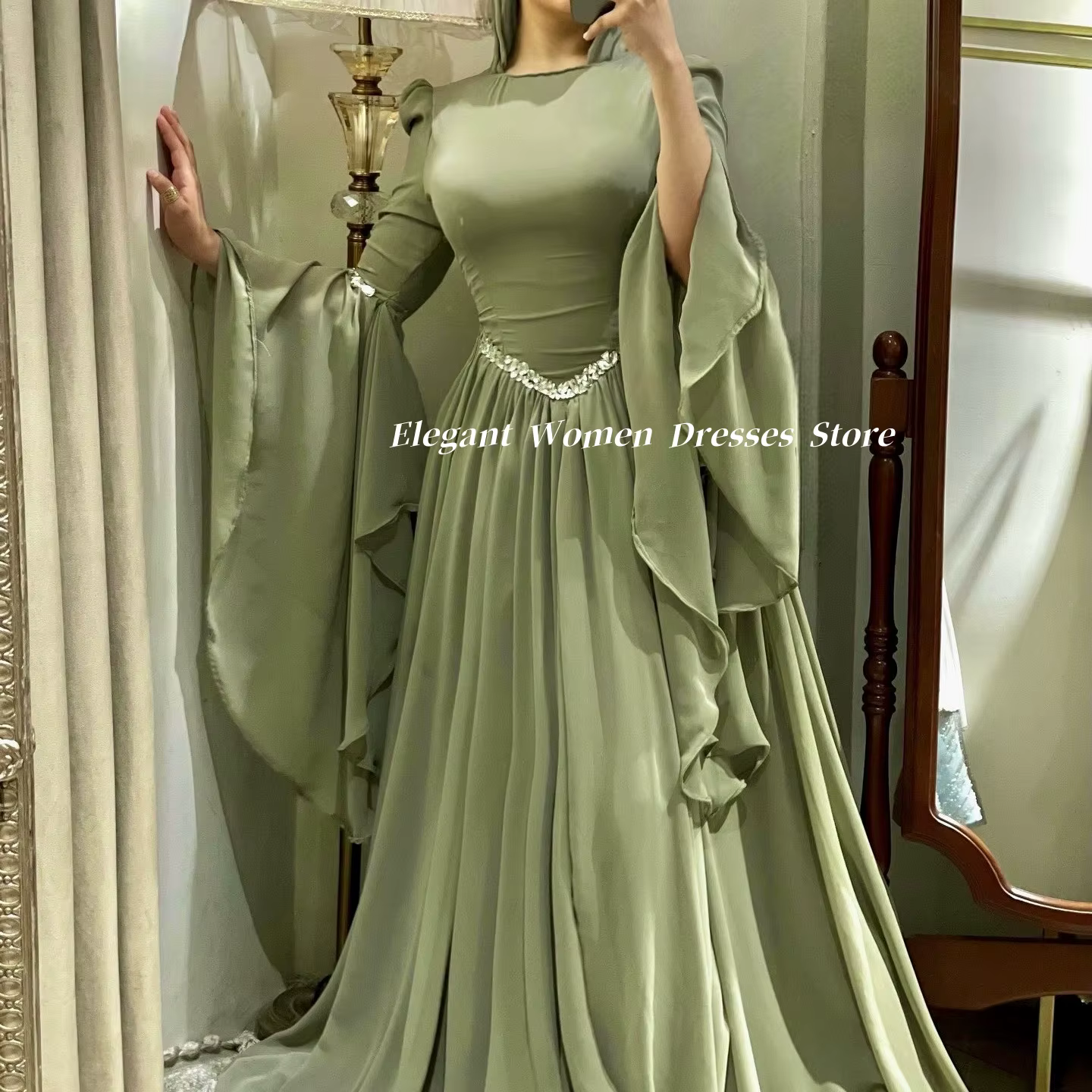 Robes de soirée pour femmes musulmanes, manches longues, robes de soirée d'été en mousseline de soie