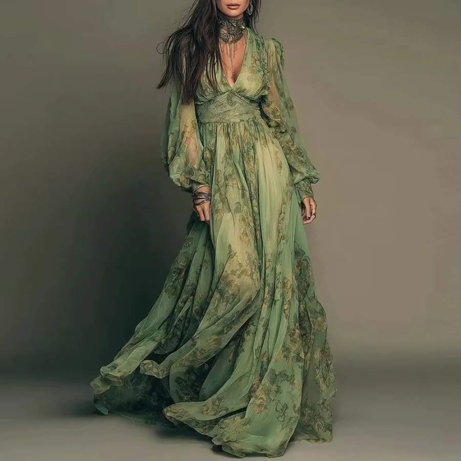 Robes maxi élégantes à imprimé floral pour femmes, printemps été, robe sexy à col en V profond, tail