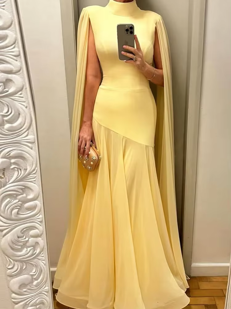 Robe longue plissée pour femmes, col haut, longueur au sol, robe de bal décontractée, sans manches, 
