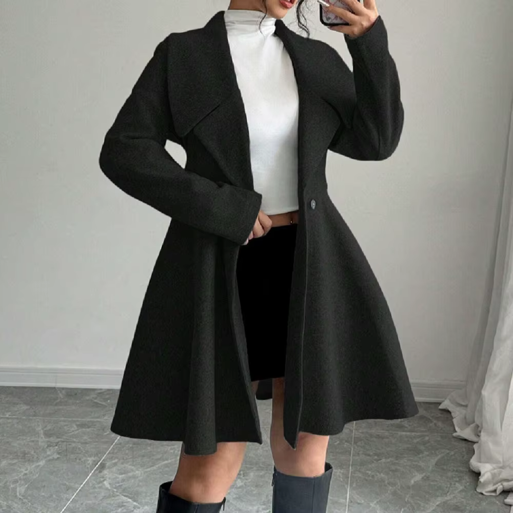 Manteaux en laine pour femmes, manches longues, col rabattu, vestes pour dames, automne hiver, mante