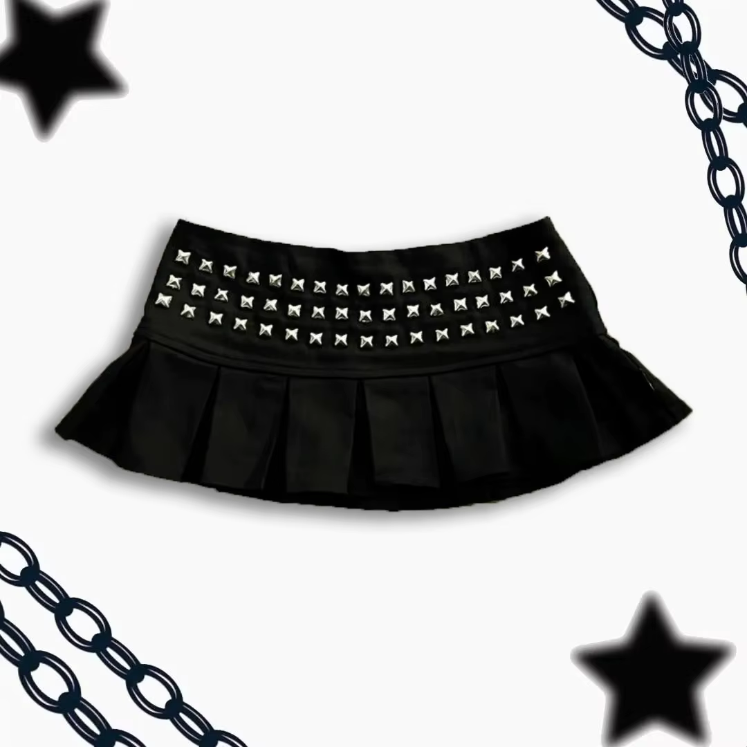 Y2k vêtements gothique Punk clouté Mini jupe Harajuku Sexy Ultra courte Rivet jupe plissée fille cha