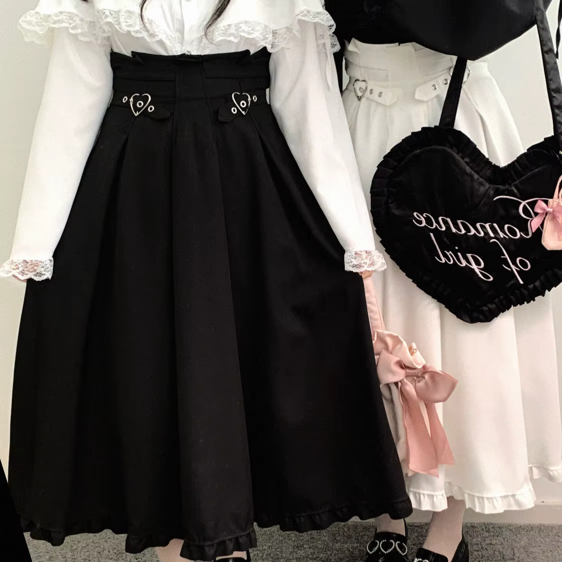 Jupes blanches taille haute pour femmes, tunique japonaise, ligne a, à volants, mode, ample, mignonn