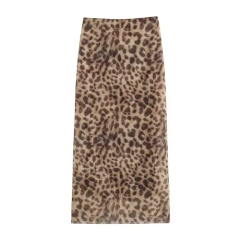 Jupe mi-longue en Tulle léopard pour femmes, mode d'été, taille haute, ceinture élastique, jupes lon