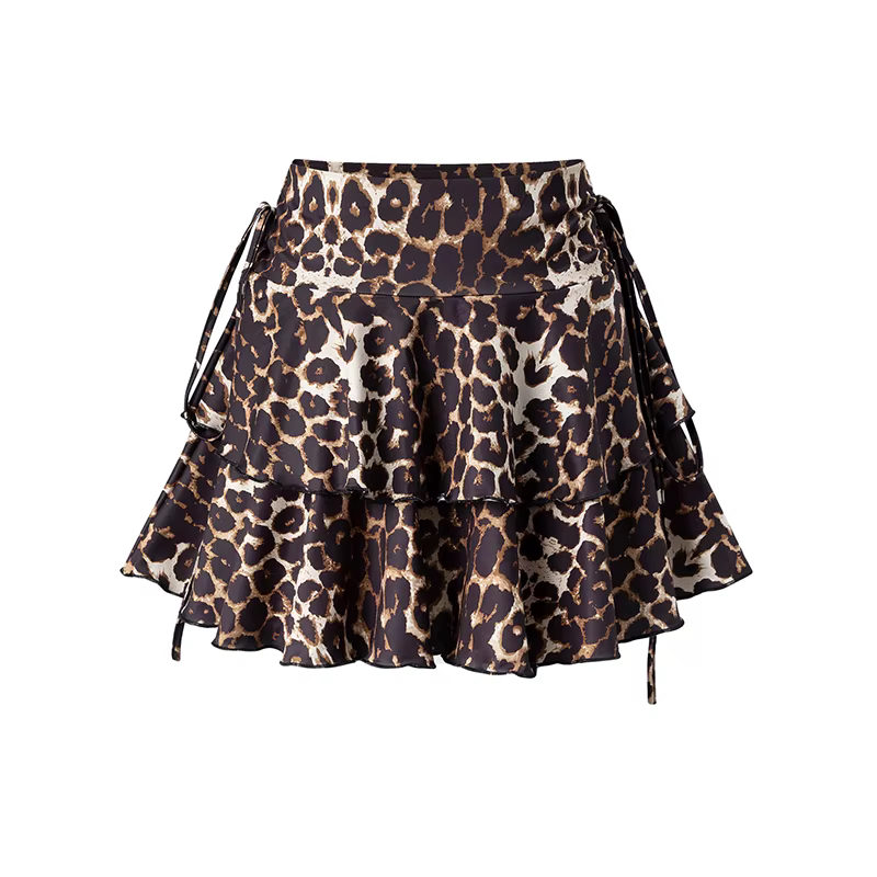 Nouvelle Collection Été – Jupe Courte Élégante et Simple à Imprimé Floral Léopard pour Femme, avec V