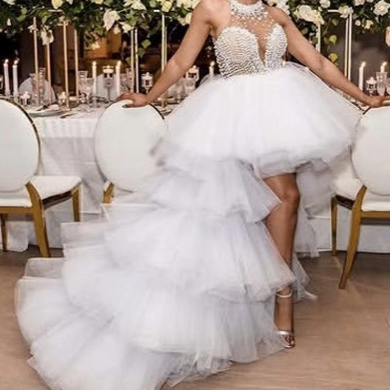 Jupe de mariée en tulle multicouche blanche, longueur ras du sol, asymétrique, pour femme, avec tail