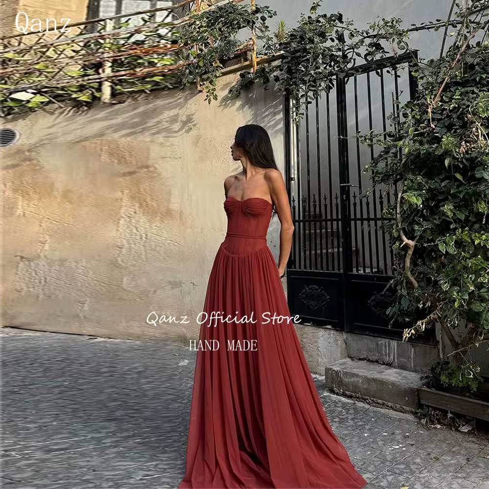 Qanz élégant en mousseline De soie robes De bal longue une ligne Corset dos chérie Robe De Soirée Fe