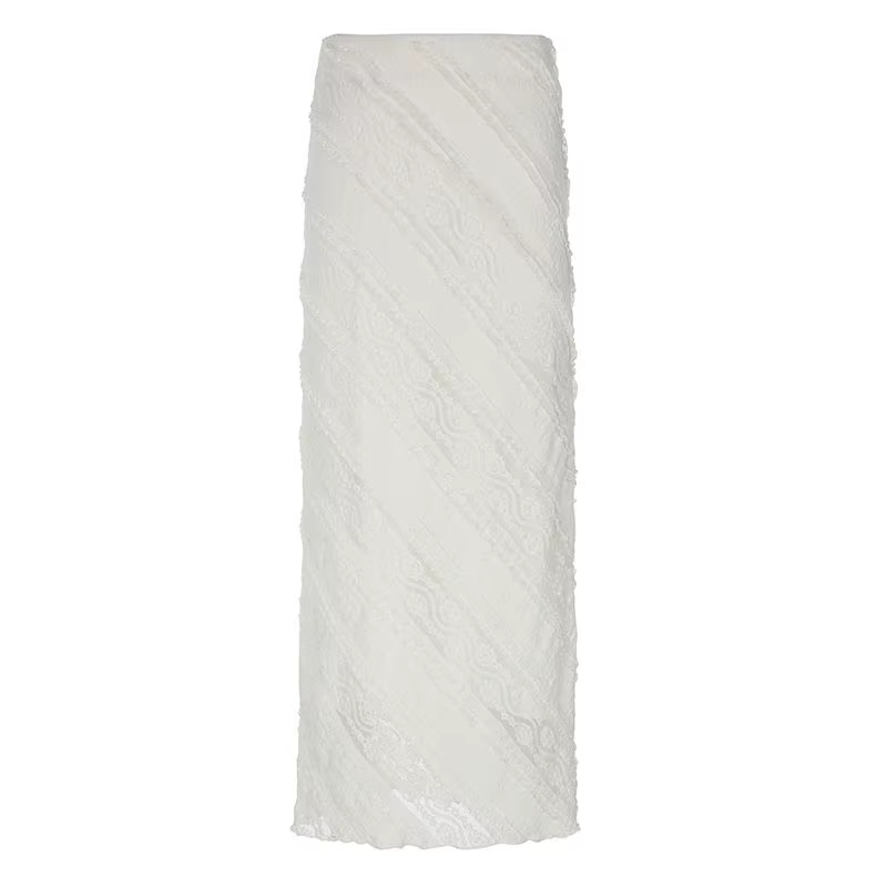 Jupe élégante en dentelle Jacquard sergé pour femmes, rétro, Slim, blanche, moulante aux hanches, lo