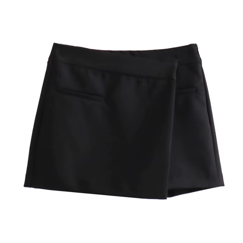 Femme taille haute Shorts jupes 2025 mode poches avant fendu bureau dame Mini jupe Vintage asymétriq