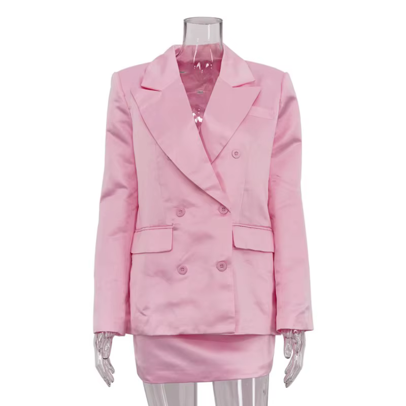 Ensemble tailleur élégant en satin pour femme 2026 – Nouveau blazer à revers et mini-jupe, ensemble 