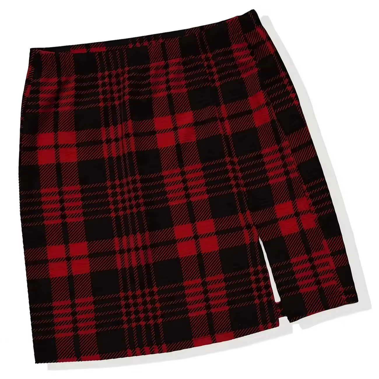 Jupe courte moulante à taille haute pour femme, motif écossais rouge et noir, fente latérale, style 