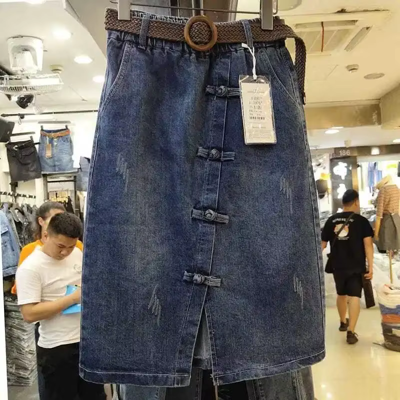 Mode française grande taille jupe en jean femme été nouvelle mode tempérament fendu mince taille éla