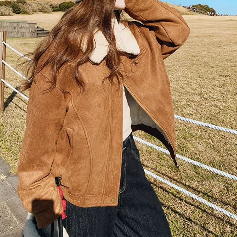 Veste courte en duvet d'agneau pour femme, manteau court populaire, nouvelle collection hiver 2025