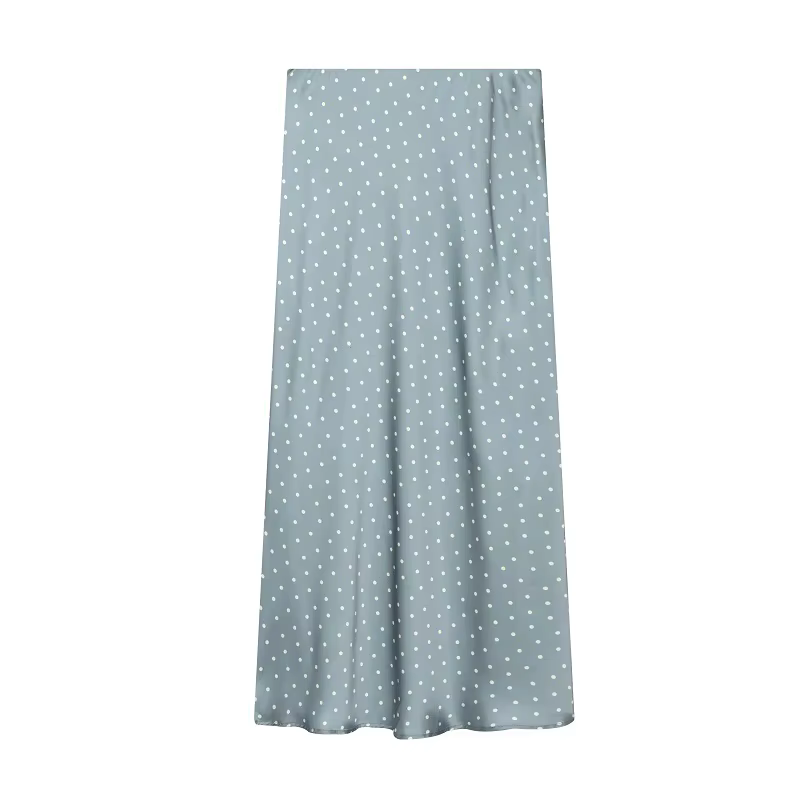 HXAO – jupe longue en satin à pois pour femmes, jupe d'été pour le bureau, noire, beige, bleue, élég