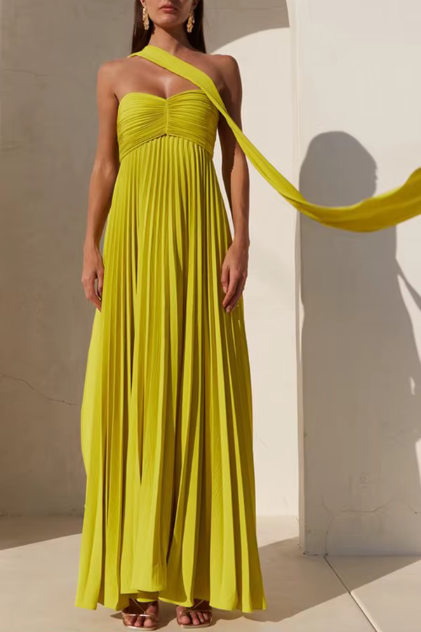 Robe longue plissée sans bretelles pour femmes, élégante, Sexy, sans manches, dos nu, Design printem