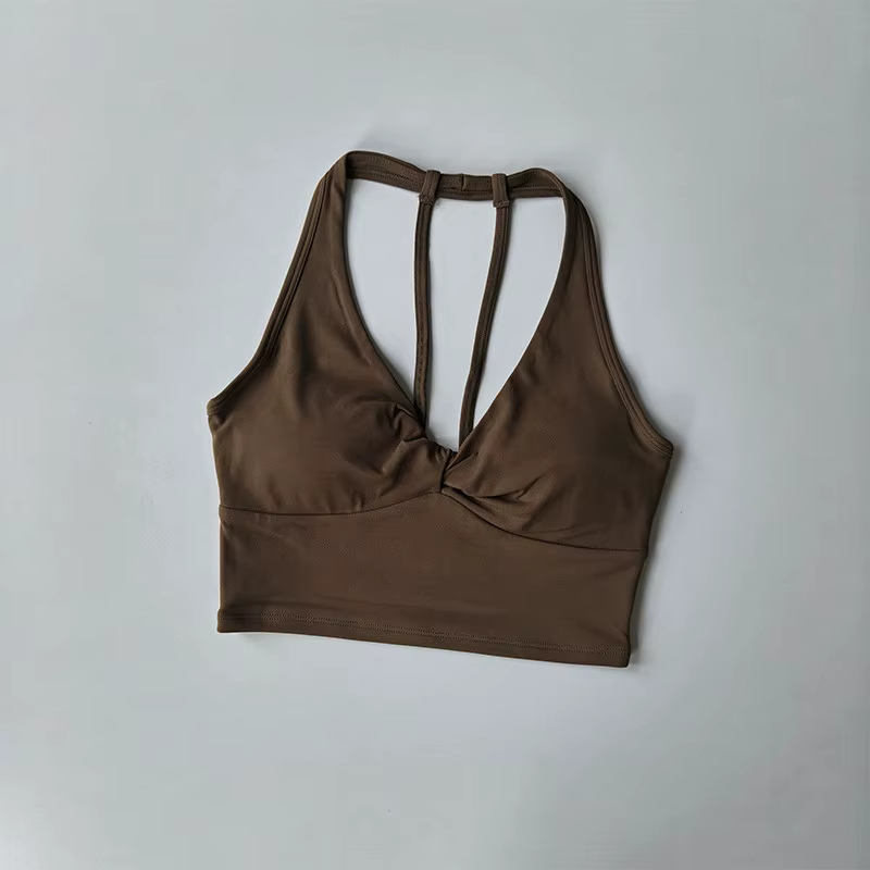 Soutien-gorge de sport long à bretelles pour femme, débardeur de fitness dos ouvert, idéal pour la g