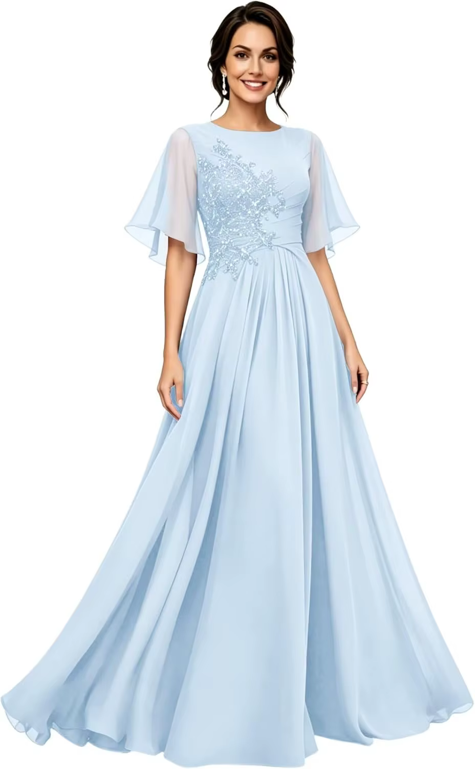 Robes de mère de la mariée bleu marine à manches courtes, longues robes de soirée de mariage, robes 