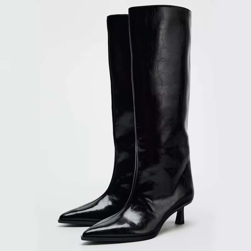 Bla botte large Tube bout pointu talon haut Tube pantalon bottes longues Faion chevalier bottes femm