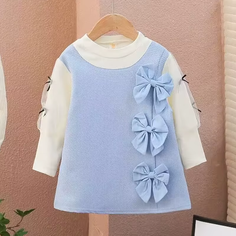 Robe pour enfants, nouvelle collection automne, robe de princesse à manches longues avec nœud pour f