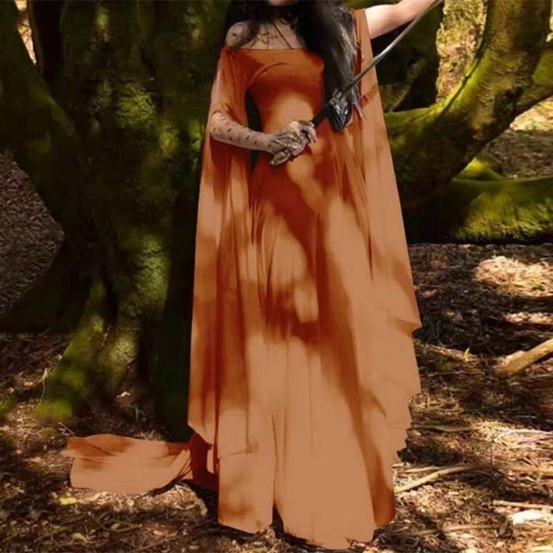 Robe longue rétro Style Vintage pour femmes, mode gothique médiévale, longueur au sol, robe Cosplay