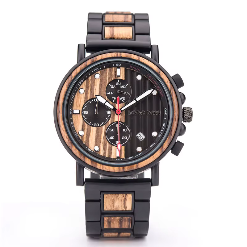 DODO DEER DODO DEER Montre en bois pour hommes Montre à mouvement à quartz en bois écologique, synch