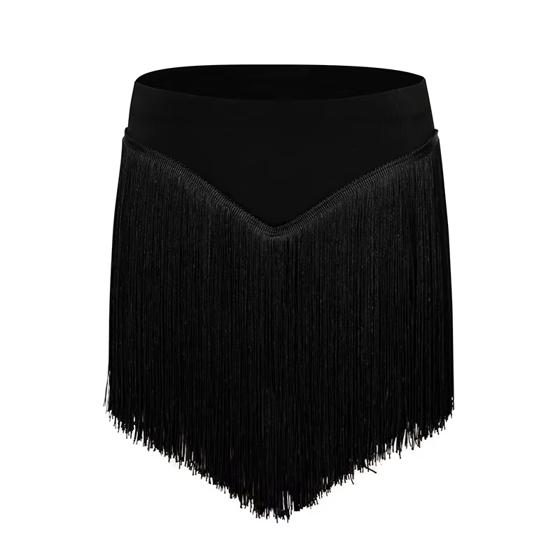 Jupe de danse latine pour femmes adultes, Sexy, noire, Double couche, pompon irrégulier, jupe courte