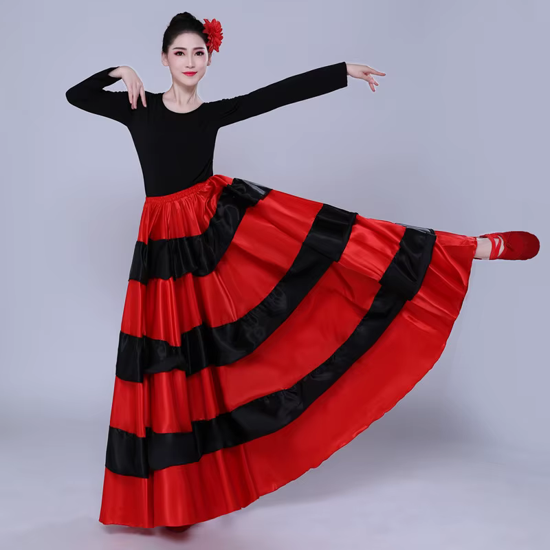 Jupe de Flamenco espagnole en Satin pour femme gitane, lisse, grande balançoire, fête de carnaval, s