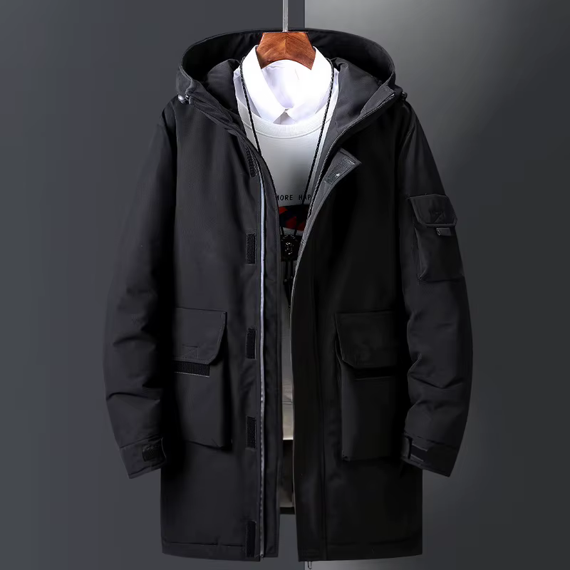 Vestes longues en coton pour hommes, vêtements de travail épais à la mode, couleur unie, décontracté