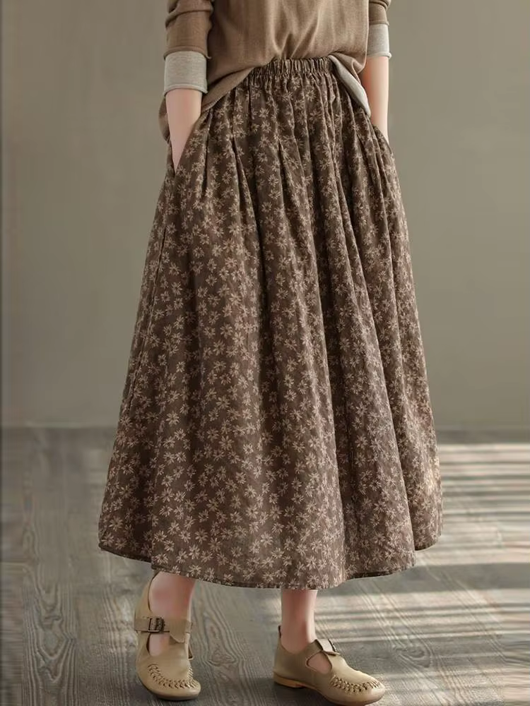 Nouveauté 2025 automne Style Vintage imprimé fleuri ample confortable dames élégante a-ligne jupe lo