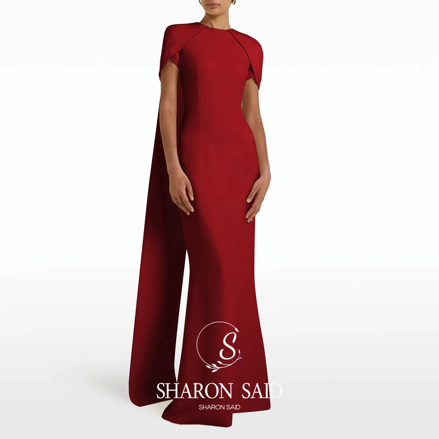 Sharon Said longue robe de soirée lilas avec manches Cape vin rouge dubaï femmes élégantes robes de