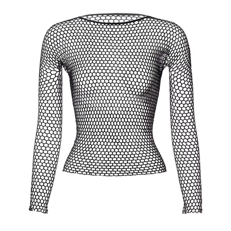 Hauts sexy en maille à manches longues pour femmes, coupe ajustée, ajourés, t-shirts amples, crop to
