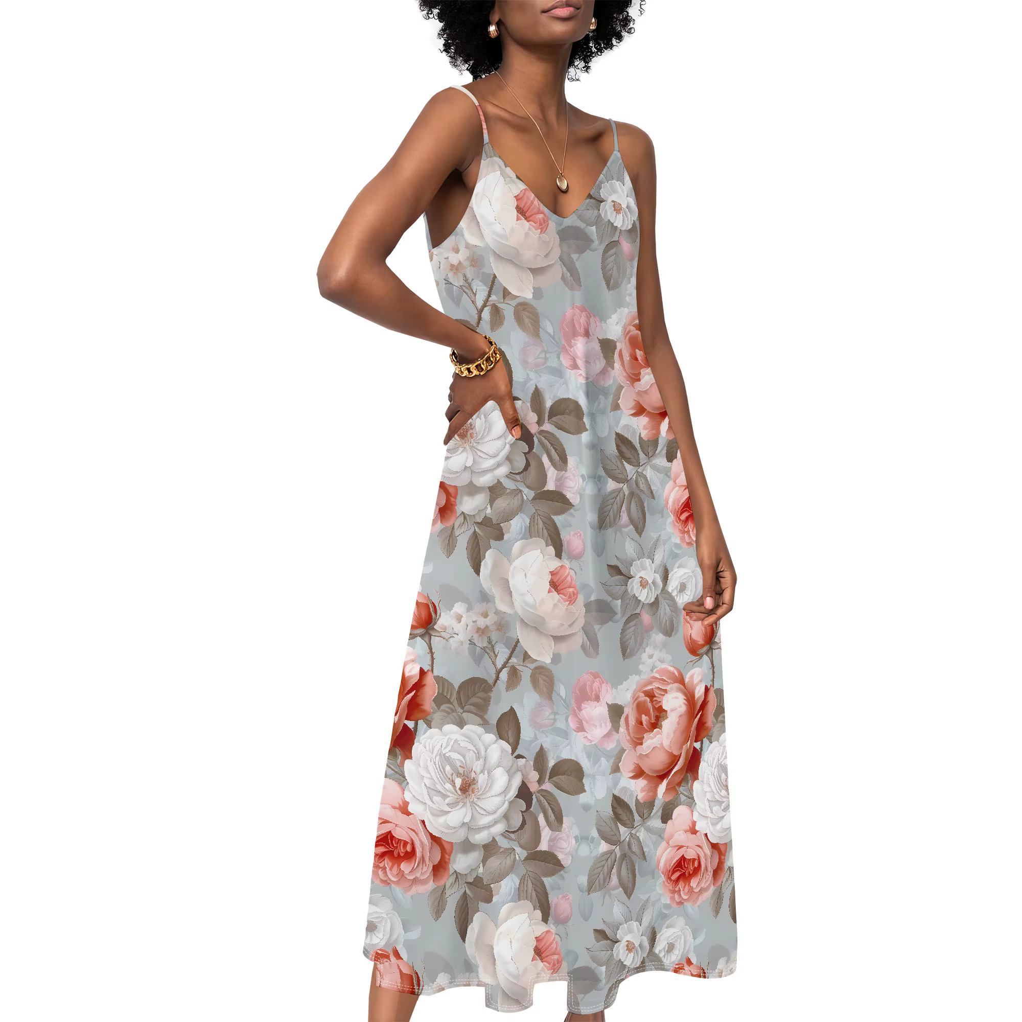 Robe Camisole pour femmes, décontractée, à bretelles, col en V, sans manches, fluide, ample, longue,