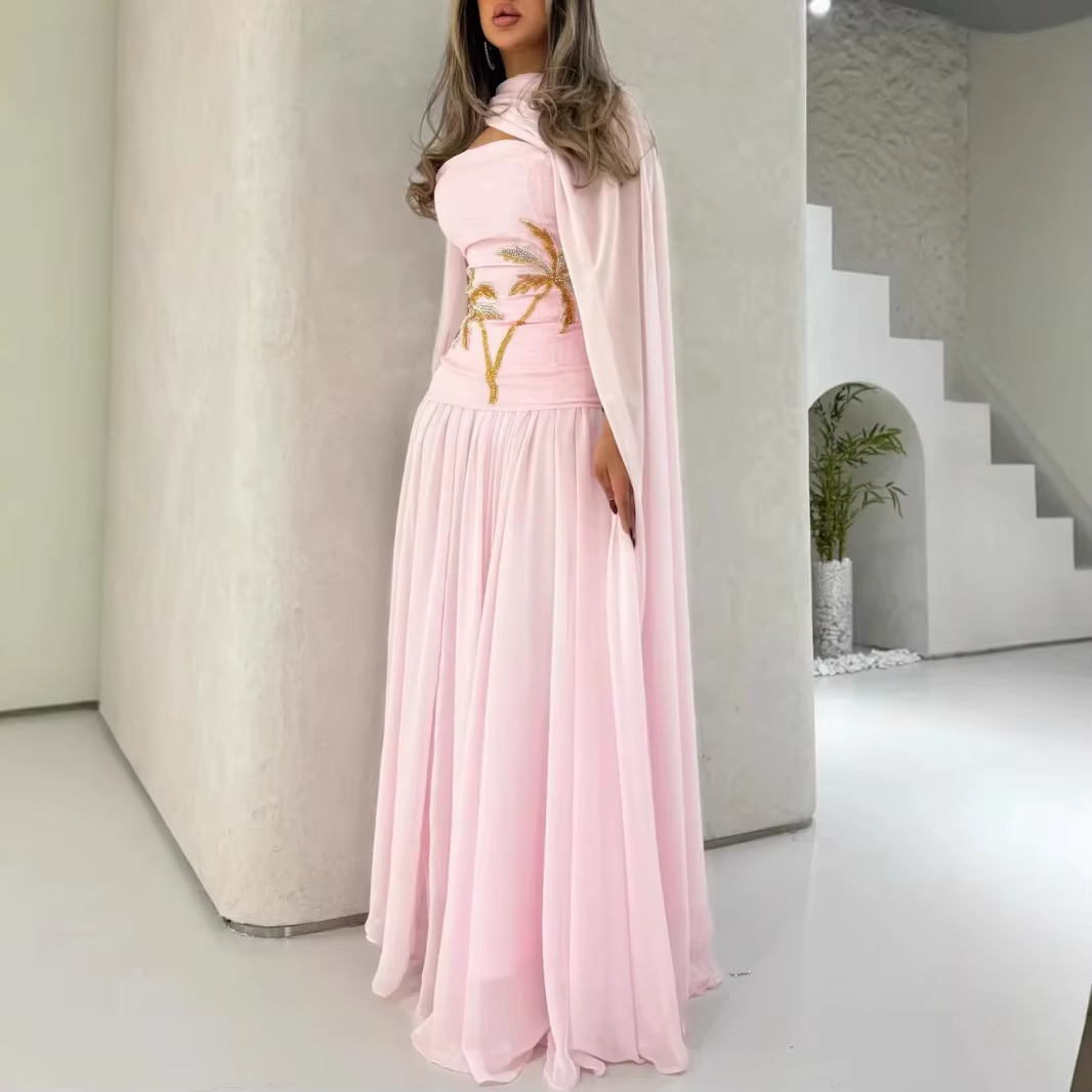 Robe de soirée élégante en mousseline imprimée avec perles pour femme, nouvelle collection printemps