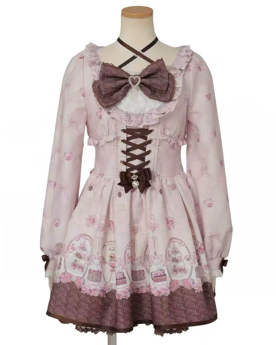 Robe Lolita Sweet Liz, nouvelle collection printemps-été, manches longues, imprimé chocolat, robe à