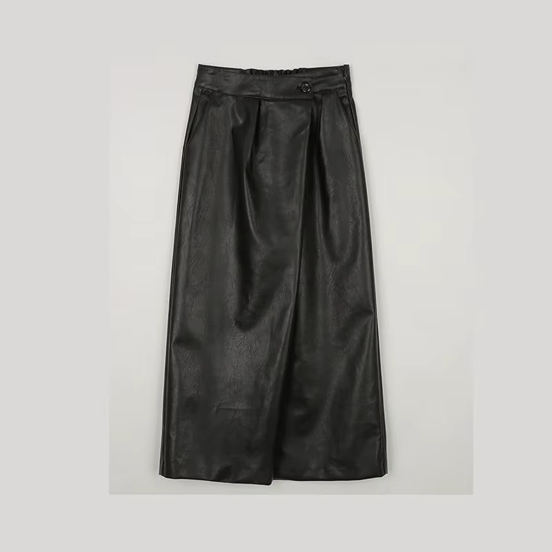 Jupe en cuir fendue pour femme, nouvelle collection printemps-automne 2026, jupe droite plissée tail