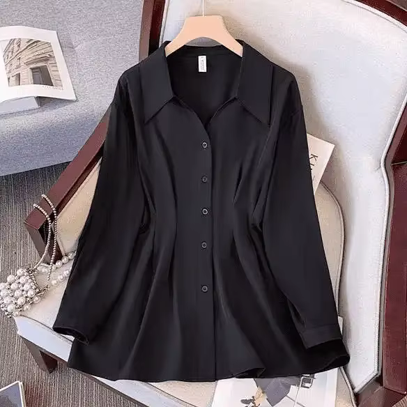 Chemise à manches longues pour femme, chemisier plissé surdimensionné à boutons