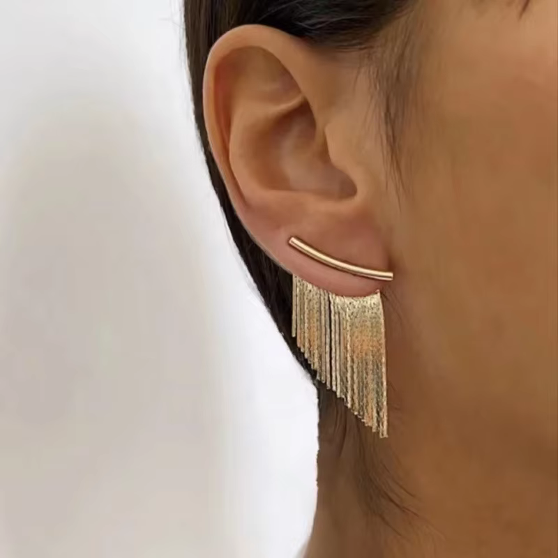 Boucles d'oreilles longues à pampilles scintillantes pour femmes, couleur or, pendentif quotidien de