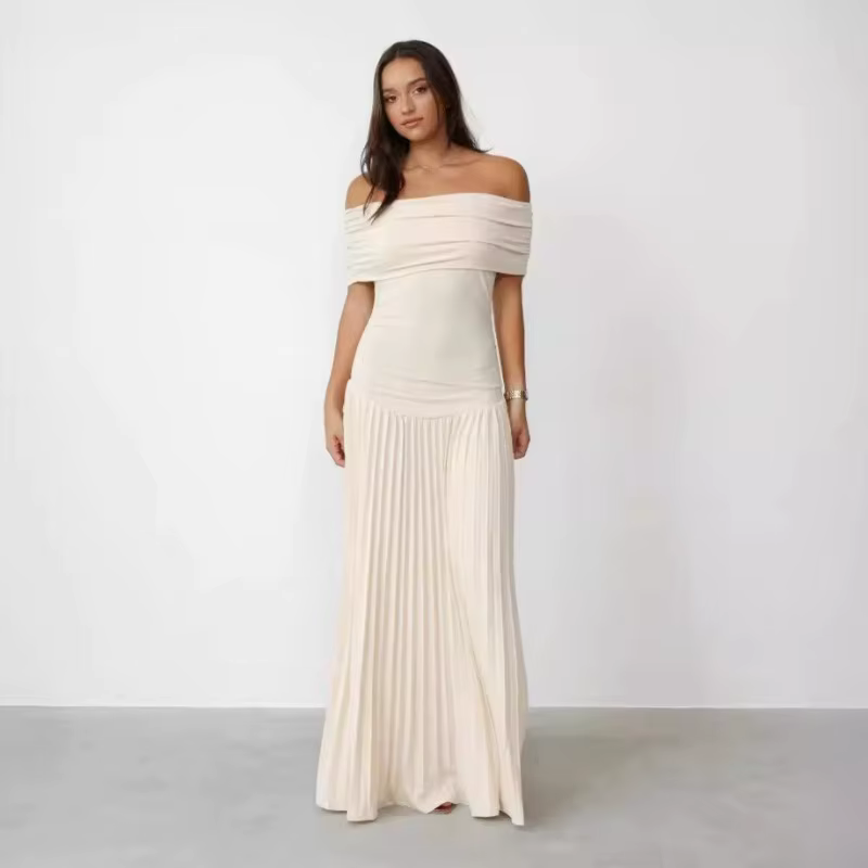 Élégant châle plissé diamants Robe longue femmes sans manches taille haute mince Patchwork robes de