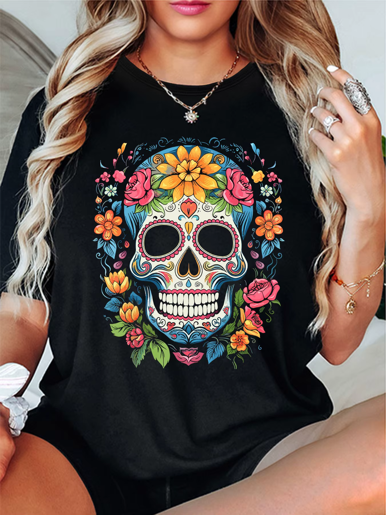 T-shirt d'été tendance à manches courtes et col rond pour femme, coupe décontractée, imprimé graphiq