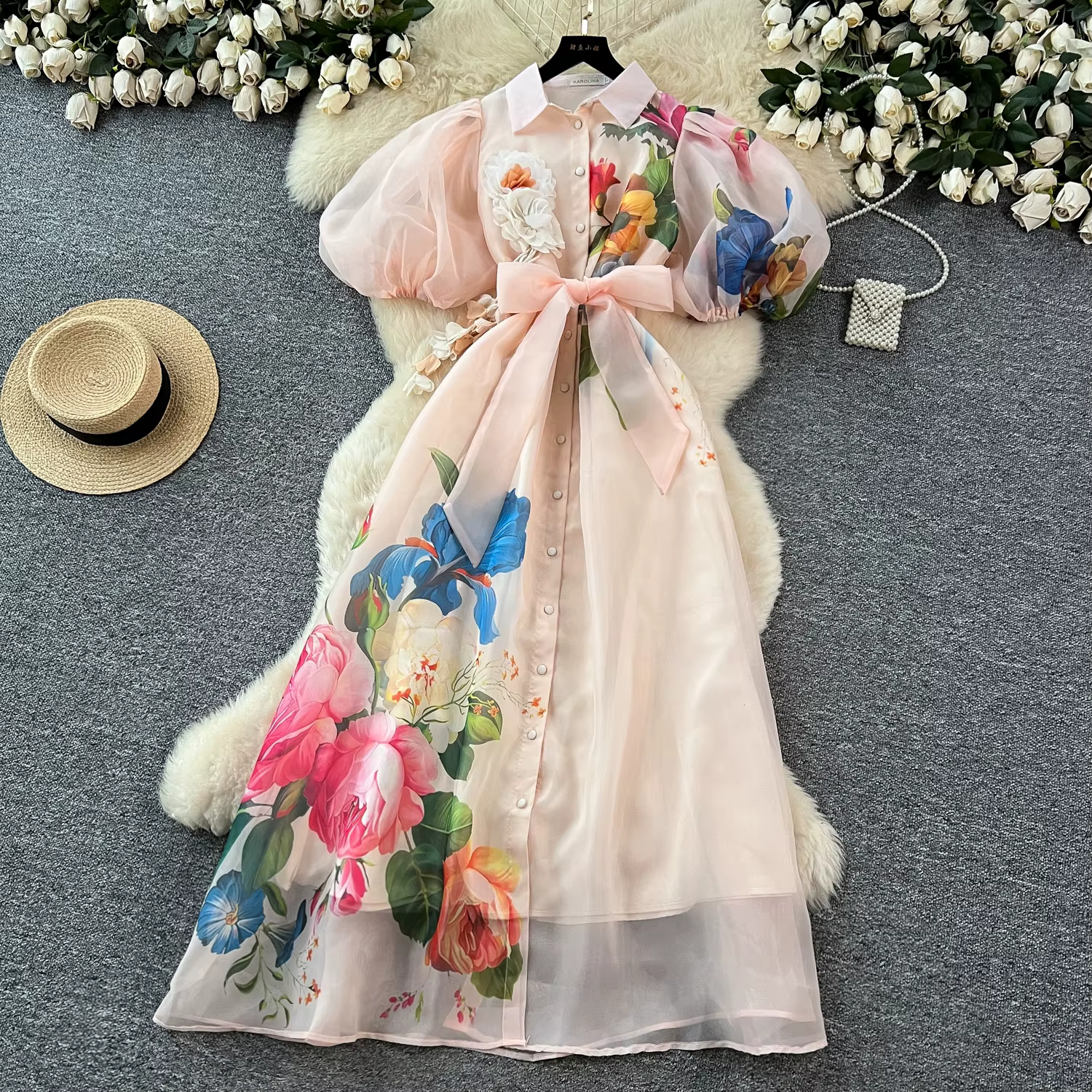 Robe de soirée de palais élégante vintage française pour femmes, nouvelle collection, revers de fleu