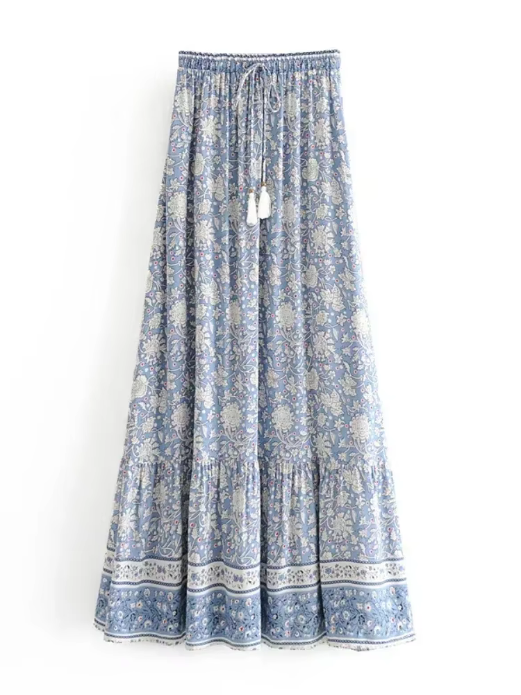 Vintage Chic mode femmes Hippie plage bohème imprimé floral jupes taille haute Maxi a-ligne Boho jup
