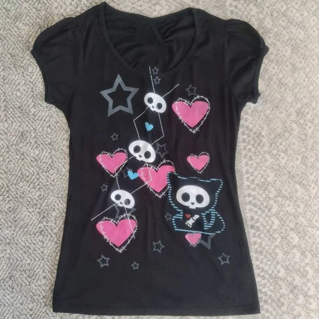 Lettres imprimées gothique Vintage Punk noir culture hauts femmes Streetwear bébé T-Shirt Vintage à
