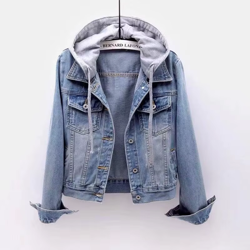 Veste courte en jean pour femmes, courte, automne hiver, coréenne, manches longues, Slim, à capuche,