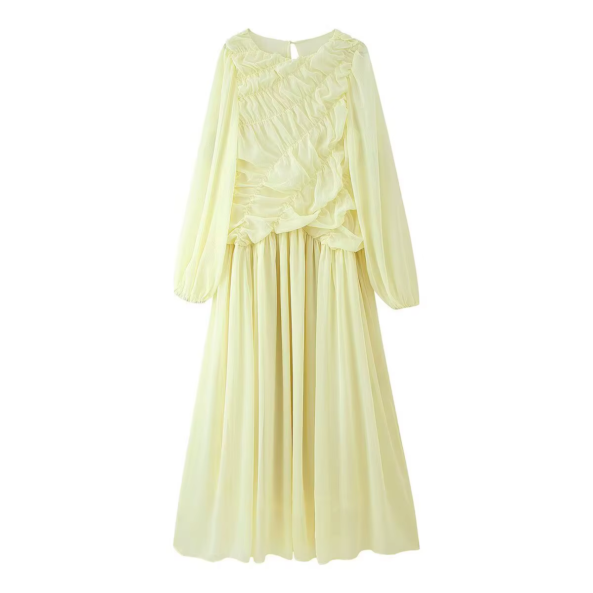 Robe longue plissée à manches lanternes pour femmes, élégante, col rond, pliable, ample, vacances, p