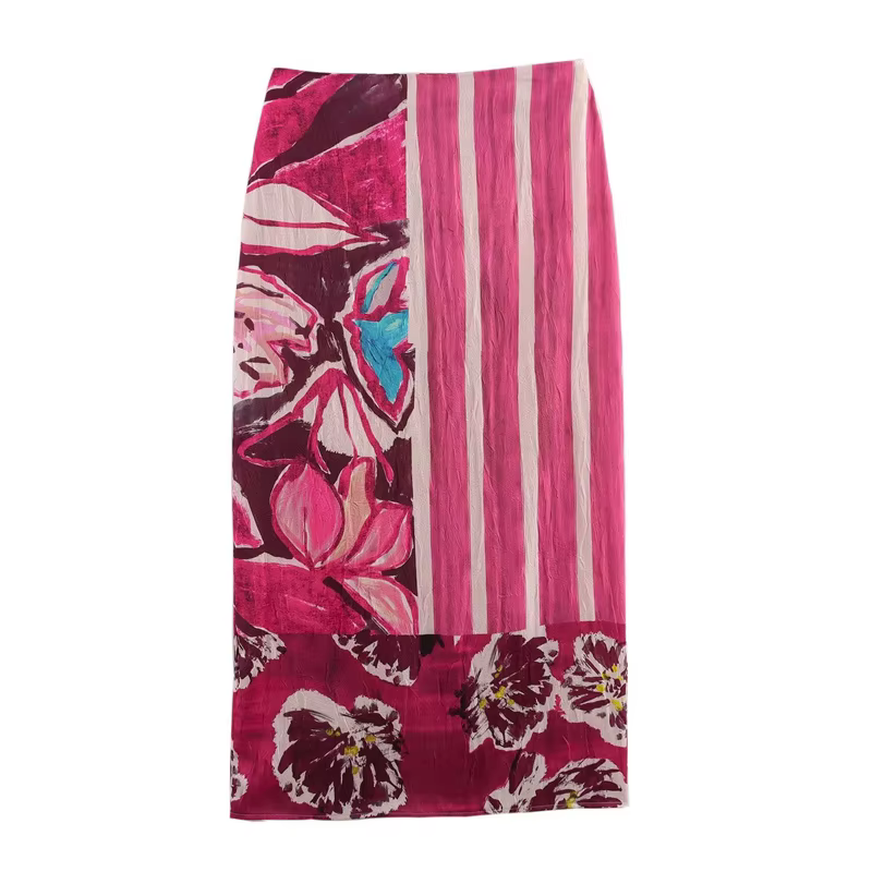 Jupe mi-longue en Satin de soie pour femmes, imprimée, tempérament élégant, à la mode et polyvalente