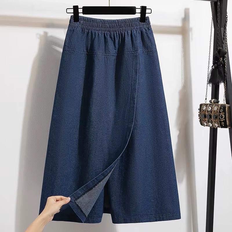 Jupe en jean taille haute trapèze mini-midi grande taille pour femme, mode automne, pour petites tai